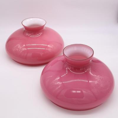Pair of Pink Cased Tam O Shanter Glass Kerosene Lamp Shades