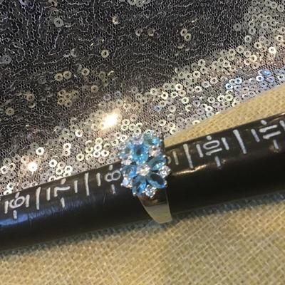 Gold Plated Fashion Ring Blue Crystal Flower ðŸŒ¸