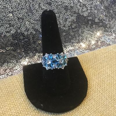 Gold Plated Fashion Ring Blue Crystal Flower ðŸŒ¸