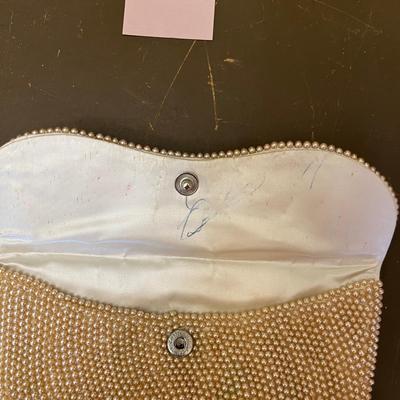 Pearl beaded purse with floral insets