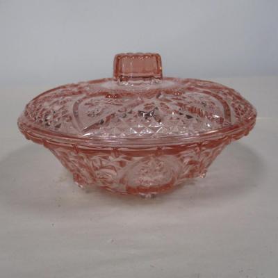 Pink Glass Lidded Candy Dish