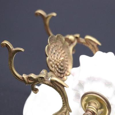 Antique 19th Century White Porcelain Shell and Brass or Bronze Inkwell Pen Holder