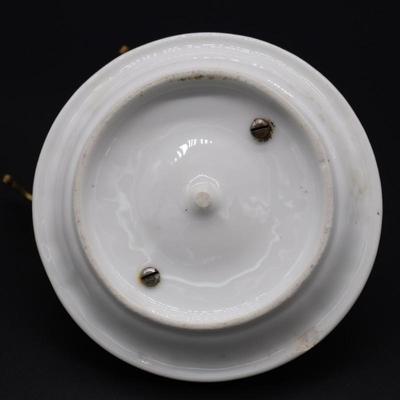 Antique 19th Century White Porcelain Shell and Brass or Bronze Inkwell Pen Holder