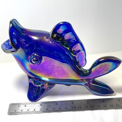 Gibson cobalt blue carnival glass fish