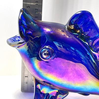 Gibson cobalt blue carnival glass fish