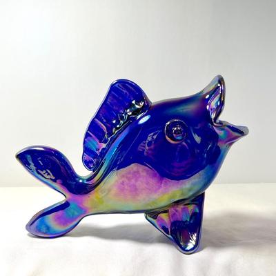 Gibson cobalt blue carnival glass fish