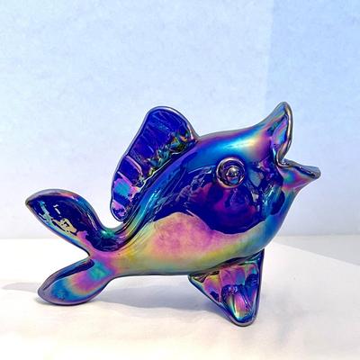 Gibson cobalt blue carnival glass fish