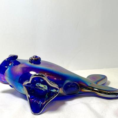Gibson cobalt blue carnival glass fish