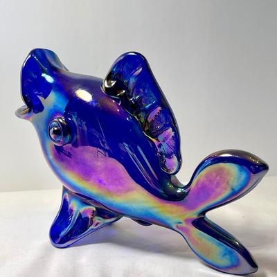 Gibson cobalt blue carnival glass fish