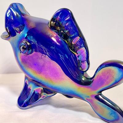 Gibson cobalt blue carnival glass fish