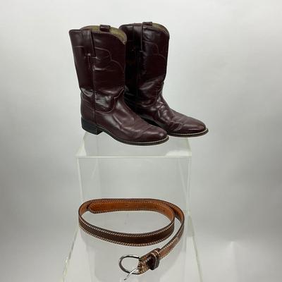 Lot 465 Tony Lama Lot, Tony Lama (Size 7) Leather Western/Cowboy Boots & Tony Lama Leather Belt ( Size 34 )