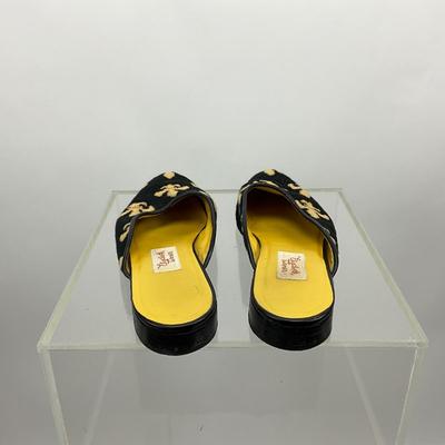 Lot 466. Elizabeth Turner â€œ Fleur des les â€œ Needlepoint Mules Black & Gold (size 9)