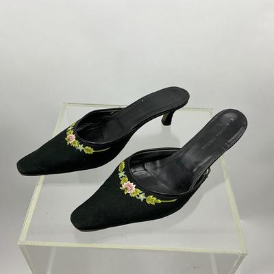 Lot 467 Chelsea Textiles Black with Silk Embroidered Mules ( Size 10) & Matching Handbag