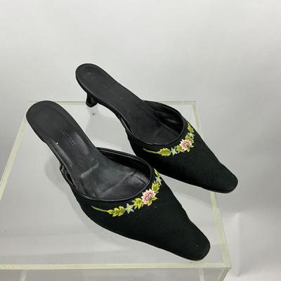 Lot 467 Chelsea Textiles Black with Silk Embroidered Mules ( Size 10) & Matching Handbag