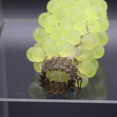 Lot of 4 Antique Green Glass Grape Beads Bulb Covers Attributed to Czechoslovakia