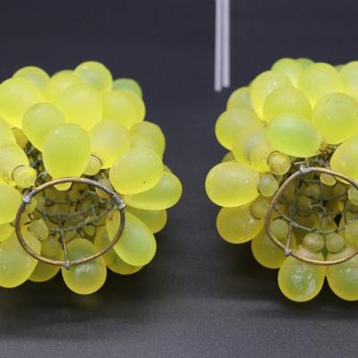 Lot of 4 Antique Green Glass Grape Beads Bulb Covers Attributed to Czechoslovakia