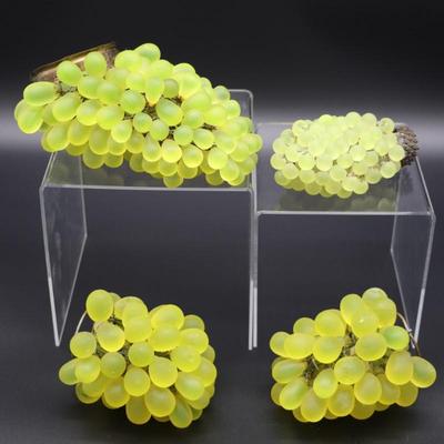 Lot of 4 Antique Green Glass Grape Beads Bulb Covers Attributed to Czechoslovakia