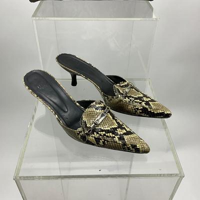 Lot 468 Stuart Weitzman, Snakeskin Mules ( Size 10 ) & Via Spiga Matching Handbag