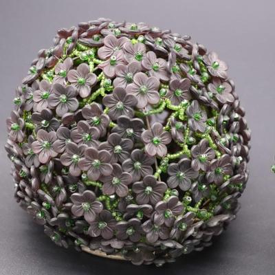 Lot of 2 Purple and Green Flower Beaded Czechoslovakian Bulb Cover Lamp Shades