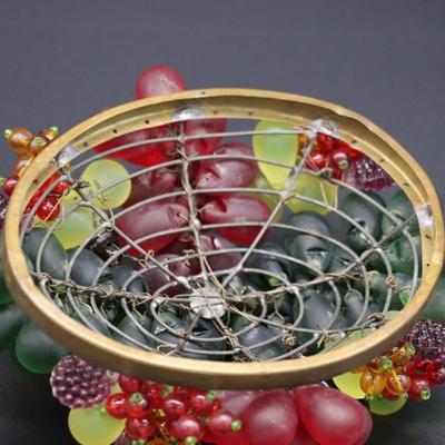 Antique Czechoslovakian Green Red and Purple Glass Grape Beaded Lamp Shade