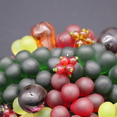 Antique Czechoslovakian Green Red and Purple Glass Grape Beaded Lamp Shade
