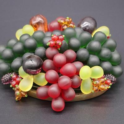 Antique Czechoslovakian Green Red and Purple Glass Grape Beaded Lamp Shade