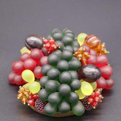 Antique Czechoslovakian Green Red and Purple Glass Grape Beaded Lamp Shade