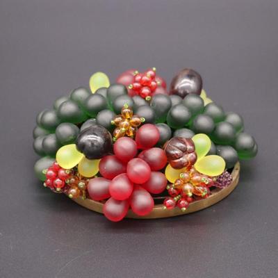 Antique Czechoslovakian Green Red and Purple Glass Grape Beaded Lamp Shade