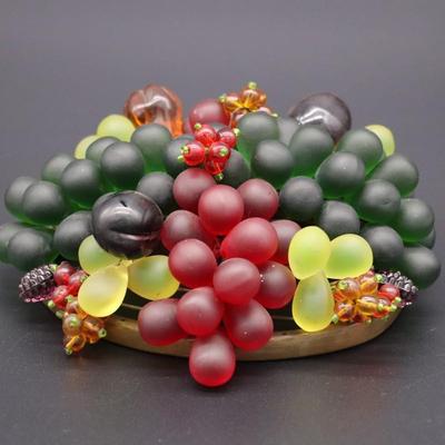 Antique Czechoslovakian Green Red and Purple Glass Grape Beaded Lamp Shade