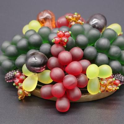 Antique Czechoslovakian Green Red and Purple Glass Grape Beaded Lamp Shade