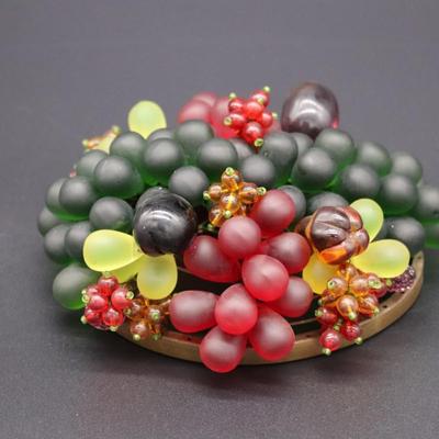Antique Czechoslovakian Green Red and Purple Glass Grape Beaded Lamp Shade
