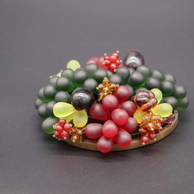 Antique Czechoslovakian Green Red and Purple Glass Grape Beaded Lamp Shade