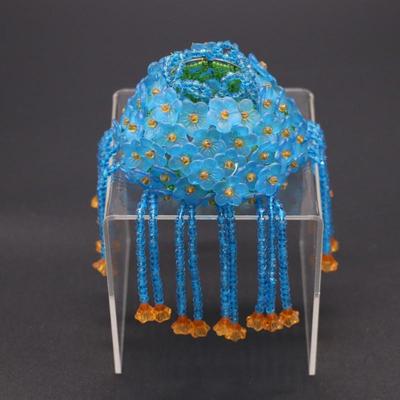 Antique Czechoslovakian Blue and Orange Flower Beaded Bulb Cover Lamp Shade