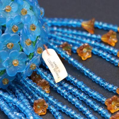 Antique Czechoslovakian Blue and Orange Flower Beaded Bulb Cover Lamp Shade