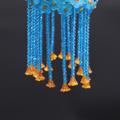 Antique Czechoslovakian Blue and Orange Flower Beaded Bulb Cover Lamp Shade