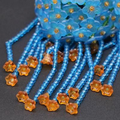 Antique Czechoslovakian Blue and Orange Flower Beaded Bulb Cover Lamp Shade