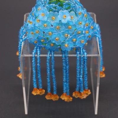 Antique Czechoslovakian Blue and Orange Flower Beaded Bulb Cover Lamp Shade
