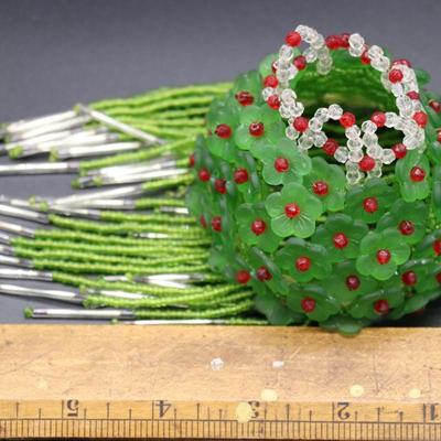Lot of 4 Antique Czechoslovakian Green and Red Flower Bulb Cover Lamp Shade