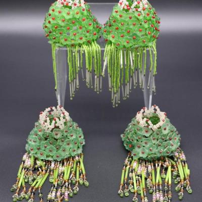 Lot of 4 Antique Czechoslovakian Green and Red Flower Bulb Cover Lamp Shade