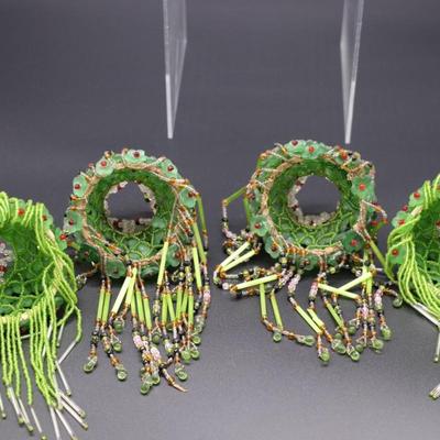 Lot of 4 Antique Czechoslovakian Green and Red Flower Bulb Cover Lamp Shade