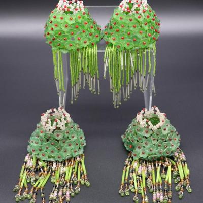 Lot of 4 Antique Czechoslovakian Green and Red Flower Bulb Cover Lamp Shade