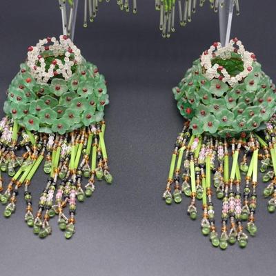 Lot of 4 Antique Czechoslovakian Green and Red Flower Bulb Cover Lamp Shade