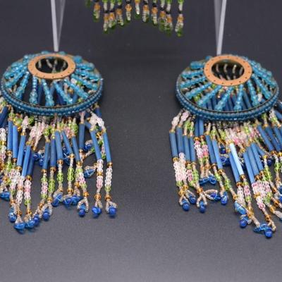 Lot of 3 Blue and Green 1920s Czech Beaded Lamp Shade Bulb Covers