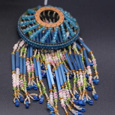 Lot of 3 Blue and Green 1920s Czech Beaded Lamp Shade Bulb Covers