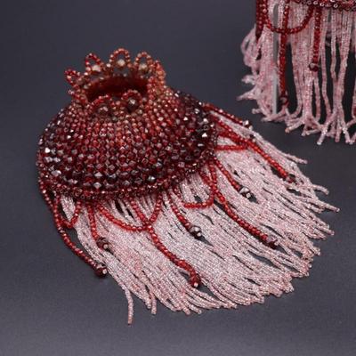 Pair of Deep Red and White Beaded Antique Bulb Cover Lamp Shades