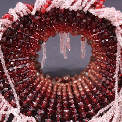 Pair of Deep Red and White Beaded Antique Bulb Cover Lamp Shades