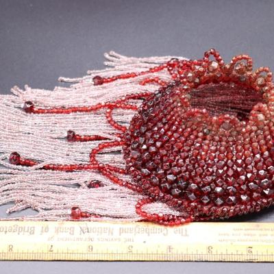 Pair of Deep Red and White Beaded Antique Bulb Cover Lamp Shades