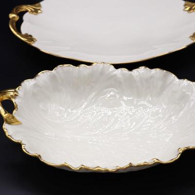 Lot of Cream and Gold Lenox Serving Platters, Pitcher, and Vase