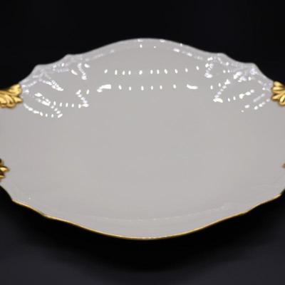 Lot of Cream and Gold Lenox Serving Platters, Pitcher, and Vase