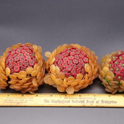 Lot of 3 Antique Czechoslovakian Red and Orange Flower Bulb Cover Lamp Shades